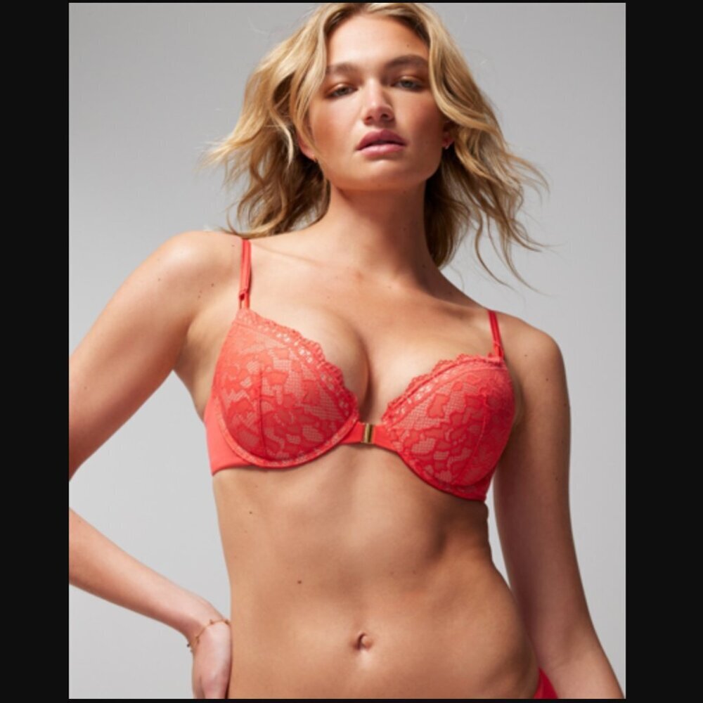 Soma Embraceable Enchanting Lace Front-Close Push-Up Bra Size 32DD Light Red